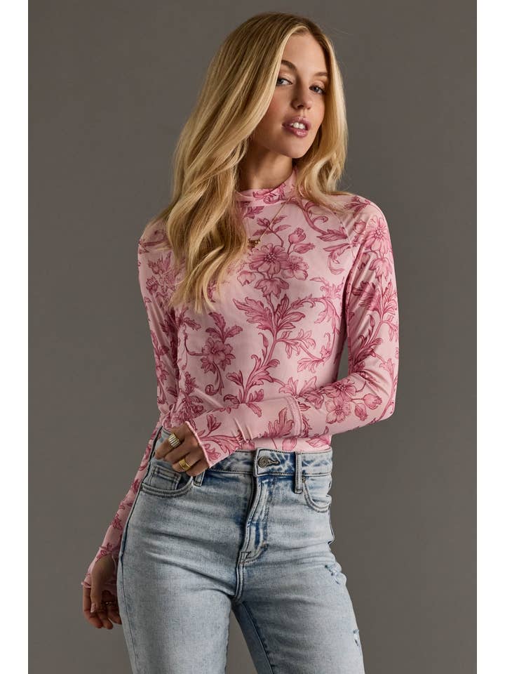 LIGHT PINK FLORAL MESH TOP