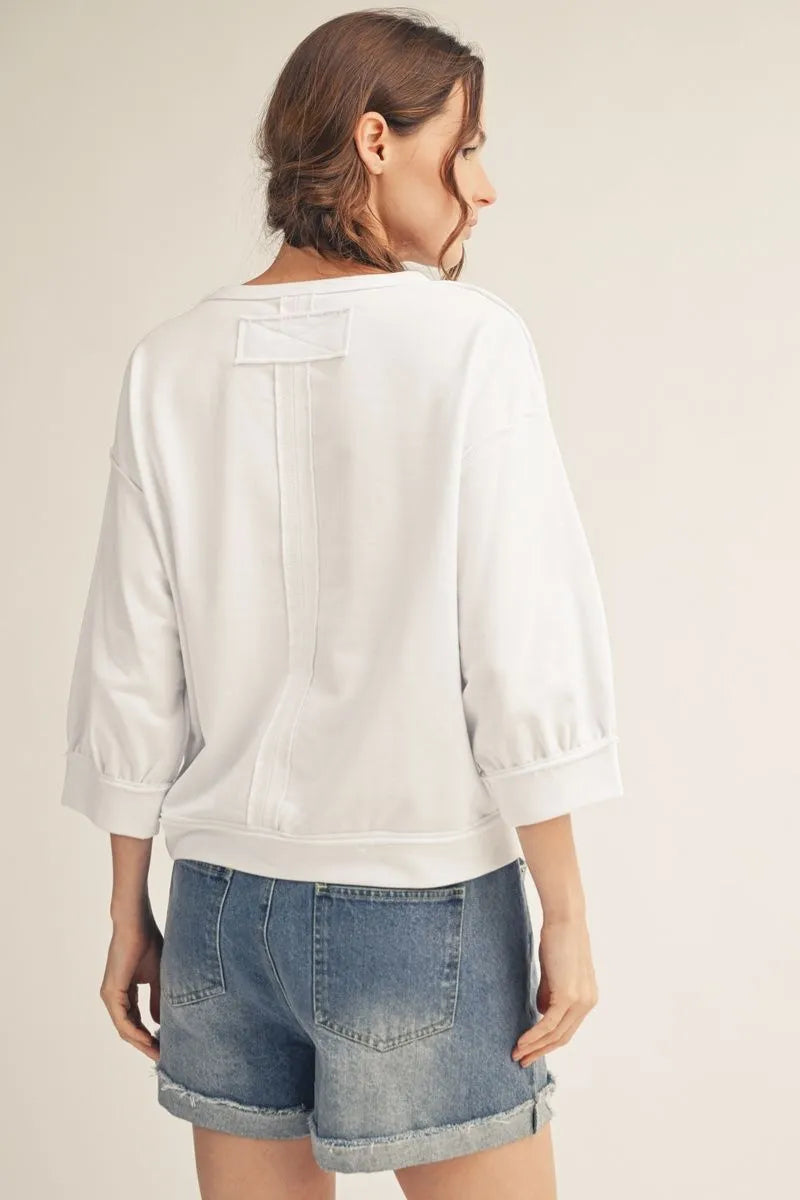 WHITE 3/4 CASUAL CREW SWEATSHIRT