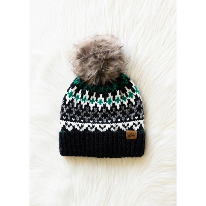 DARK GRAY GREEN & WHITE POM HAT