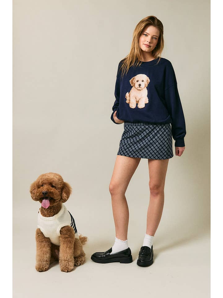 SAILOR GOLDENDOODLE NAVY CREW SWEATER