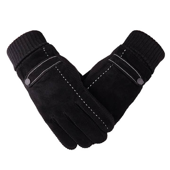 BLACK SUEDE KNIT GLOVES
