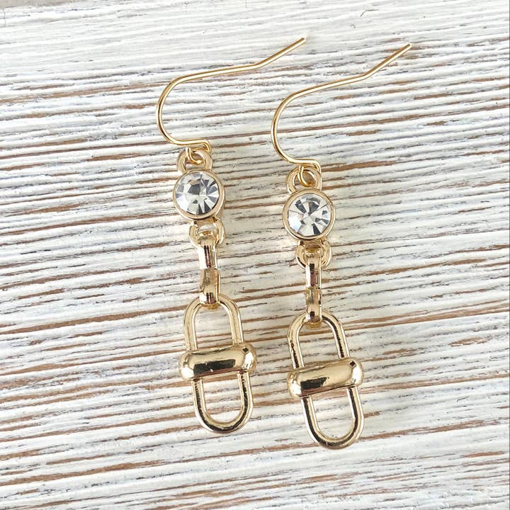 GOLD EQUESTRIAN CZ CHAIN LINK EARRINGS
