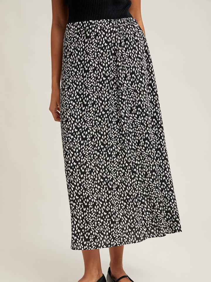 BLACK ABSTRACT LEOPARD PRINT MIDI SKIRT