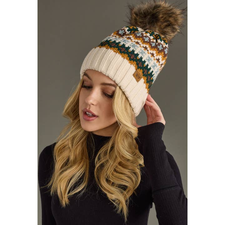 CREAM MULTI POM BEANIE HAT
