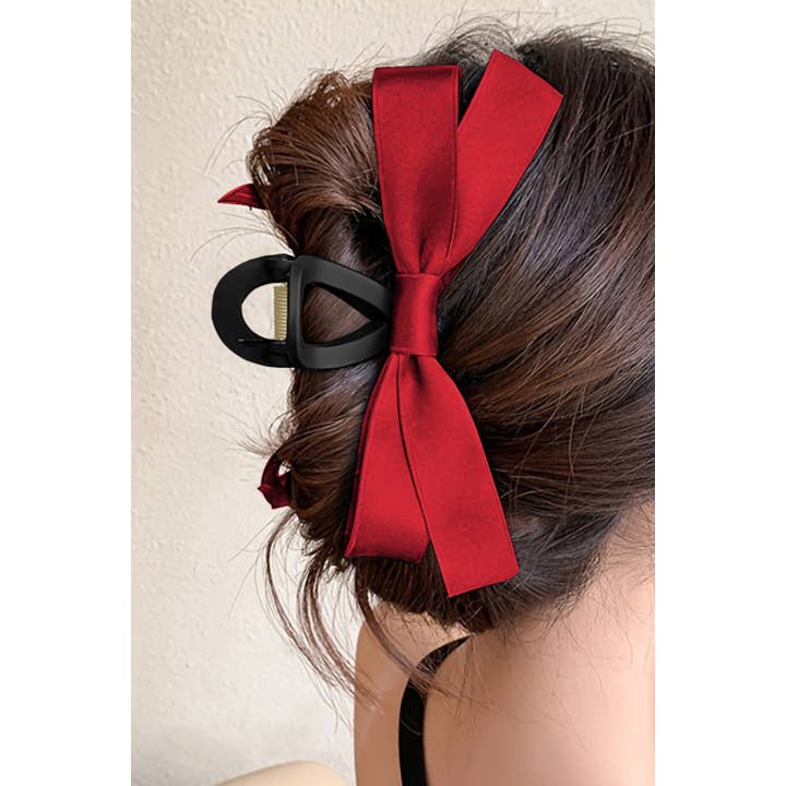 RED HAIR BOW CLAW CLIP