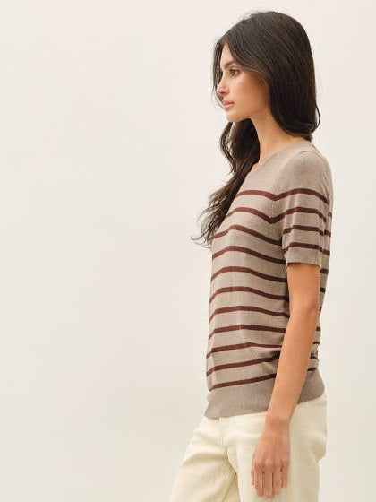 VIOLA HAZELNUT STRIPE SHORT SLEEVE SWEATER