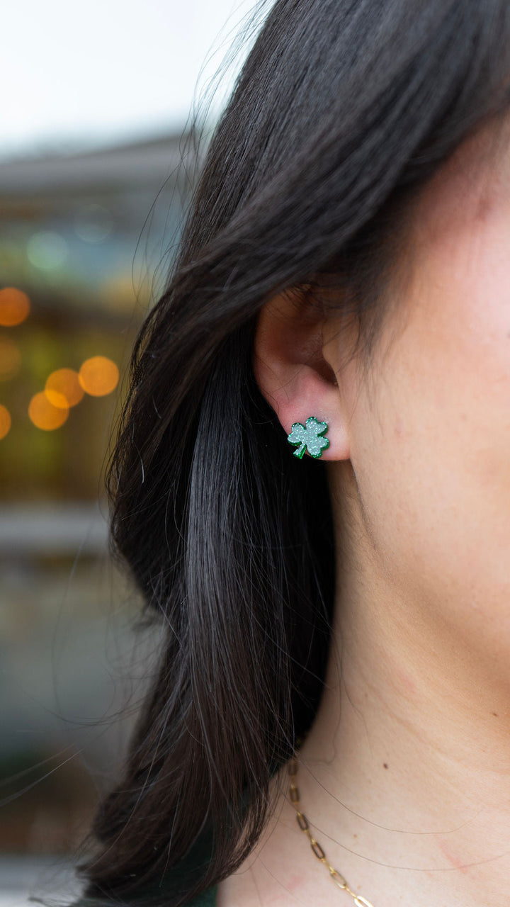 LUCKY GLITTER SHAMROCK POST EARRINGS