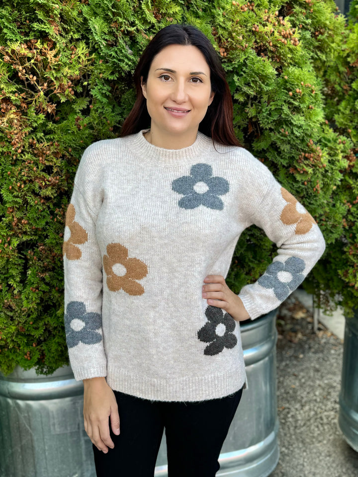 LIVELY FLOWER CREW NECK SWEATER