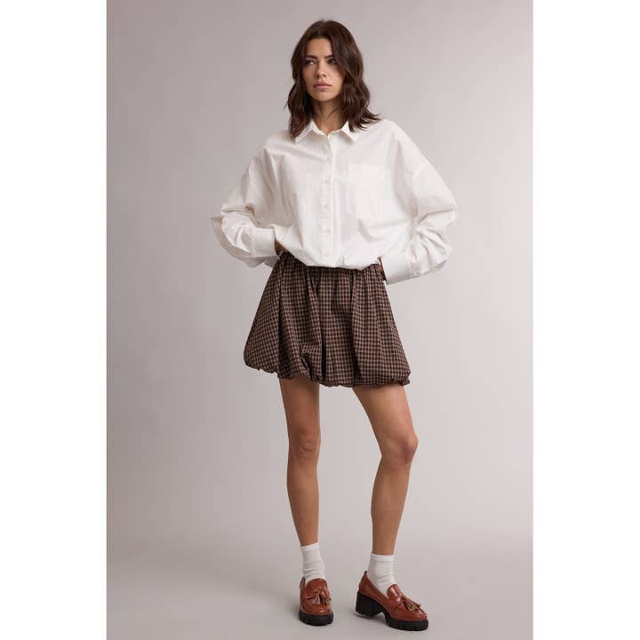 WALNUT CHECK BUBBLE SKIRT