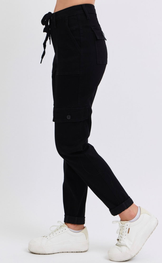 BLACK MEGAN HIGH WAIST CARGO CUFFED JOGGER