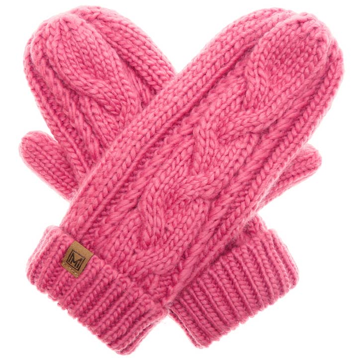 PINK CABLE KNIT MITTENS