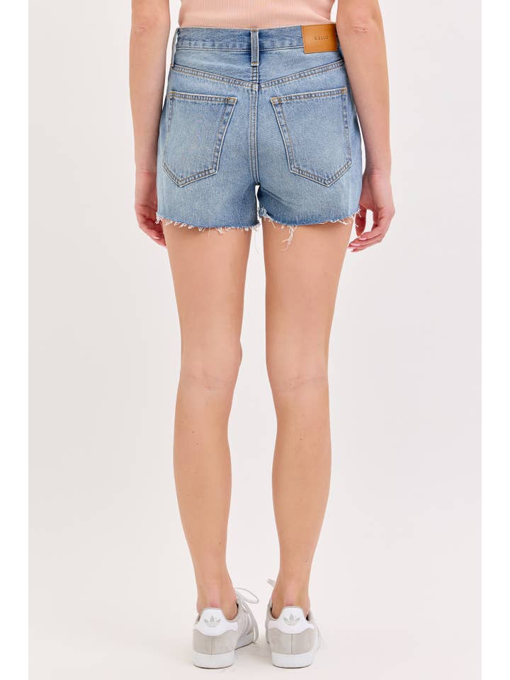 MANDY 5 POCKET DISTRESSED HEM DENIM SHORTS