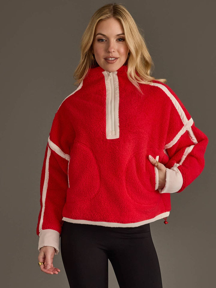RED SHERPA FLEECE HALF ZIP