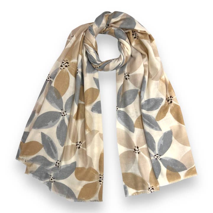 Cream Ash Tree Leaves Print of Medium Weight Scarf