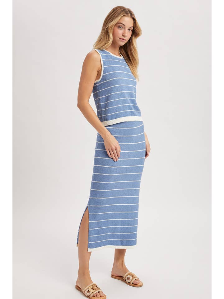 SKY BLUE STRIPE KNIT TANK & SKIRT SET
