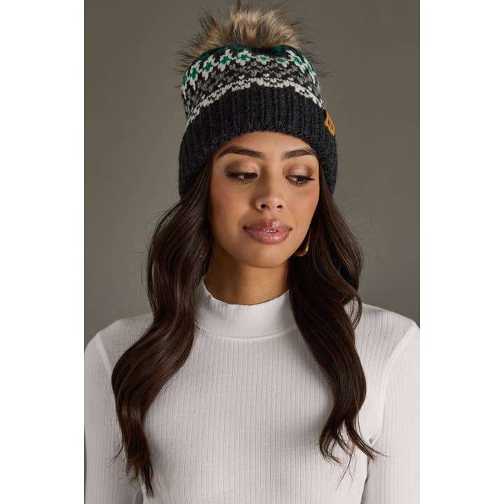 DARK GRAY GREEN & WHITE POM HAT