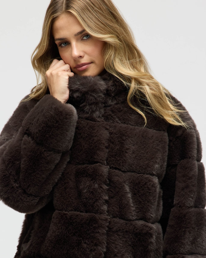 EVA ESPRESSO FAUX FUR STAND COLLAR JACKET