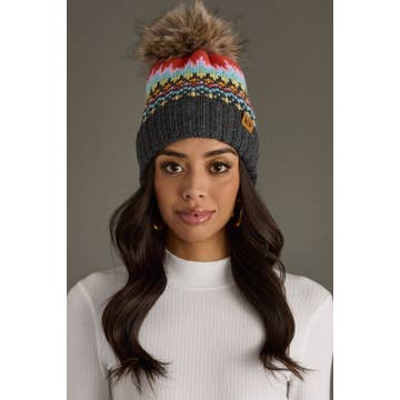 GREY BRIGHT MULTI POM HAT
