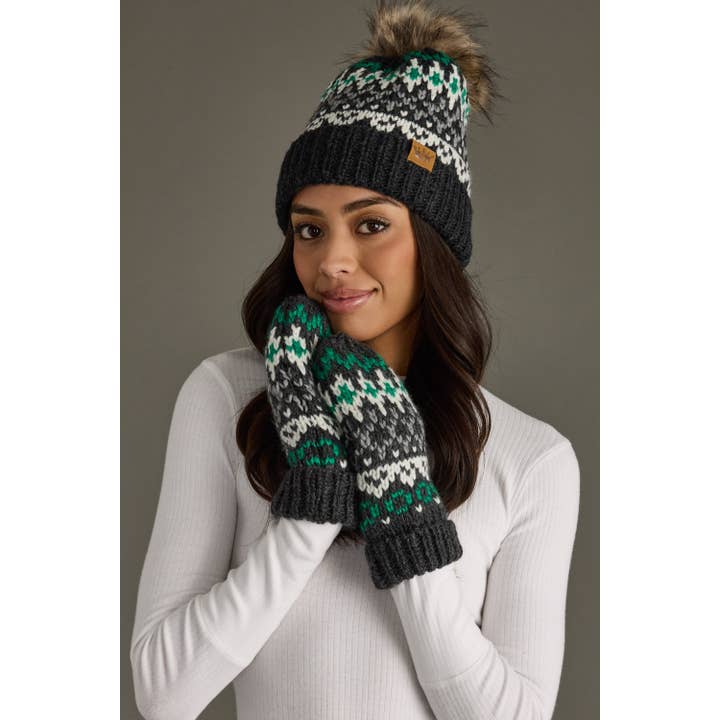 DARK GRAY GREEN & WHITE MITTENS