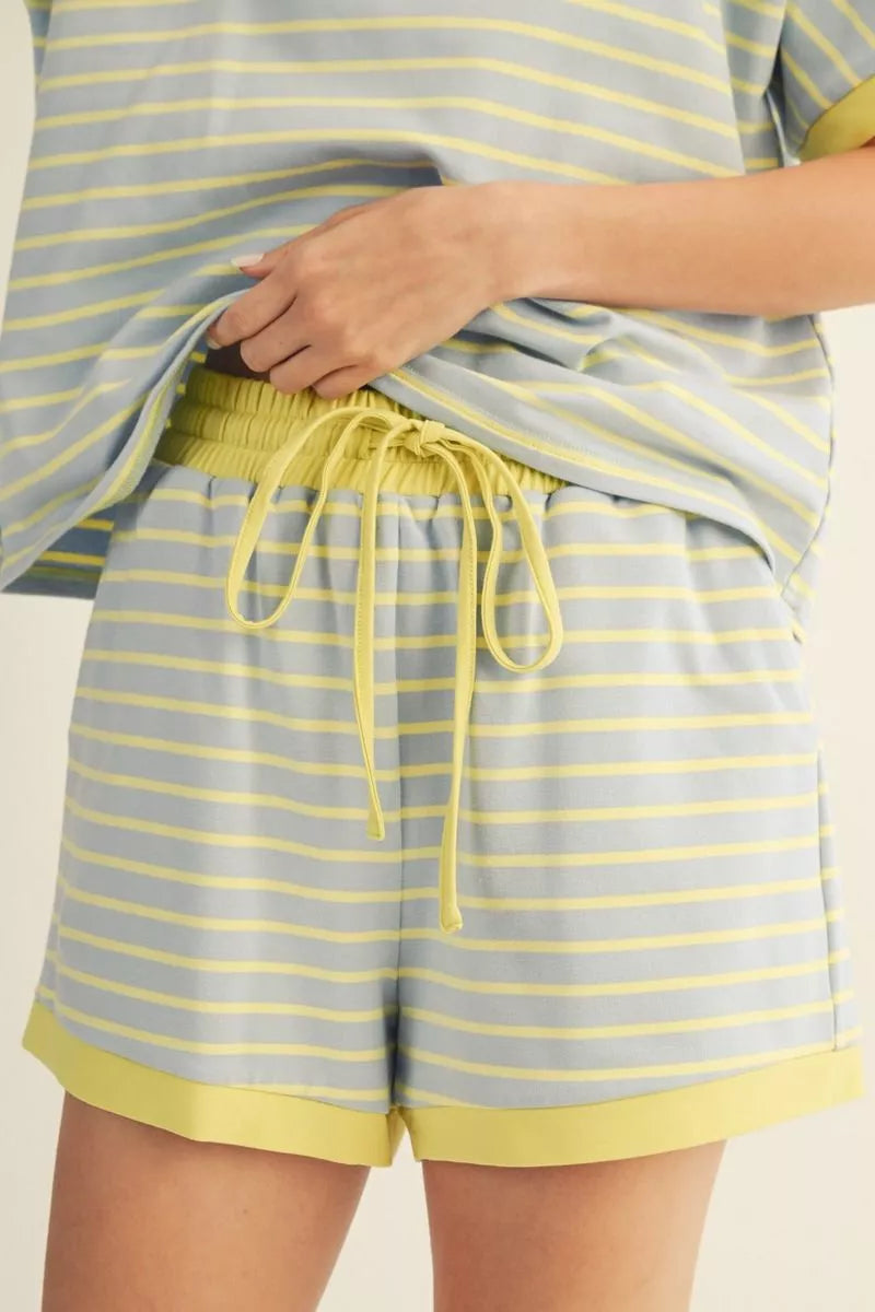 BABY BLUE & BUTTER YELLOW STRIPE SHORT SET