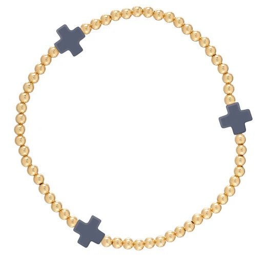 EXTENDS - CHARCOAL SIGNATURE CROSS 3MM BEAD BRACELET
