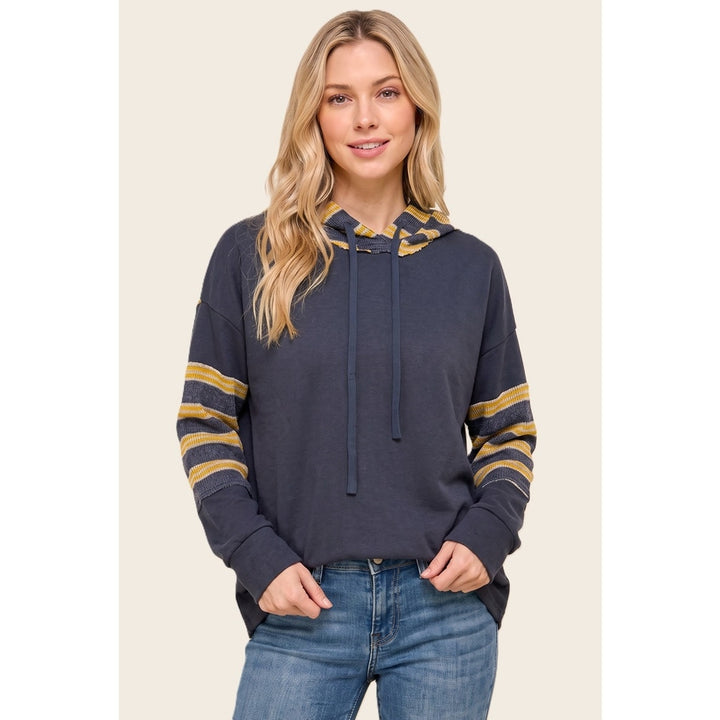 NAVY & YELLOW COLORBLOCK STRIPE KNIT HOODIE