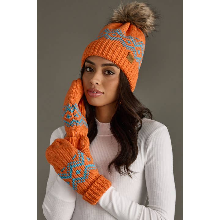 ORANGE & AQUA FLEECE LINED MITTENS