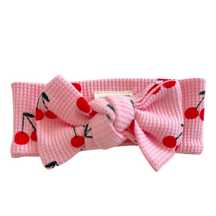 PINK CHERRIES WAFFLE KNOT HEADBAND
