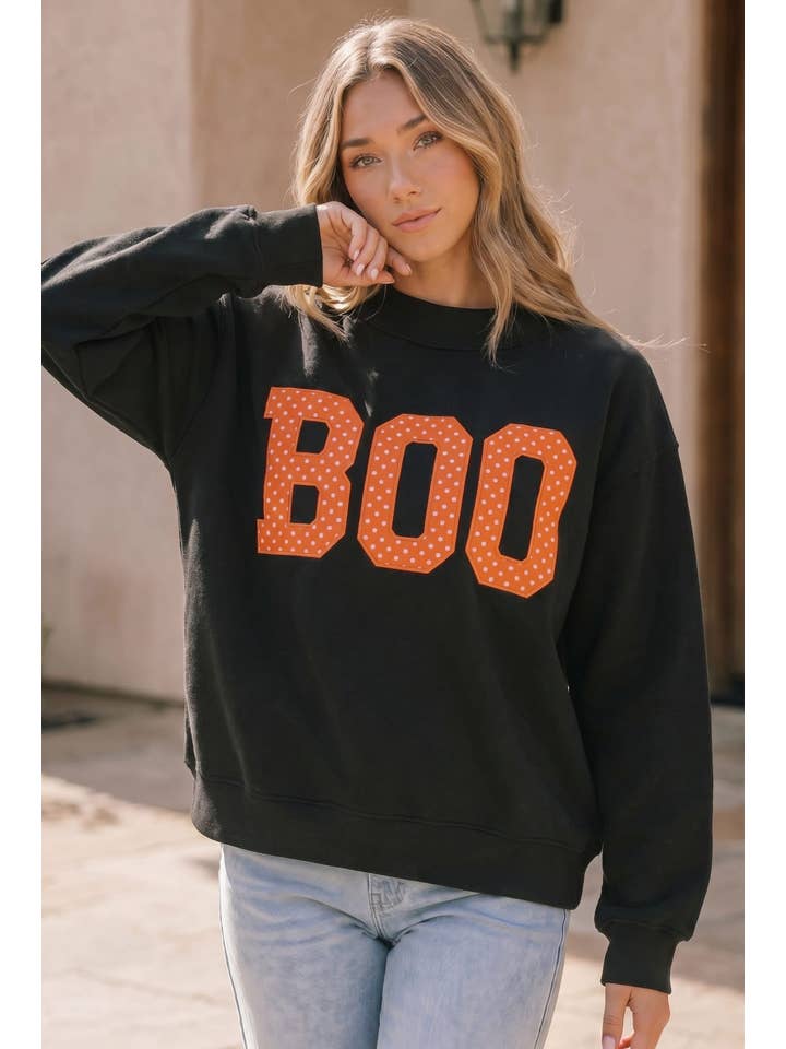 BOO POLKADOT GRAPHIC CREW SWEATSHIRT