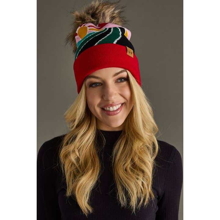 RED SUNRISE LANDSCAPE POM HAT