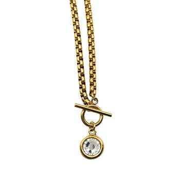 GOLD LUXE TOGGLE CRYSTAL  PENDANT NECKLACE