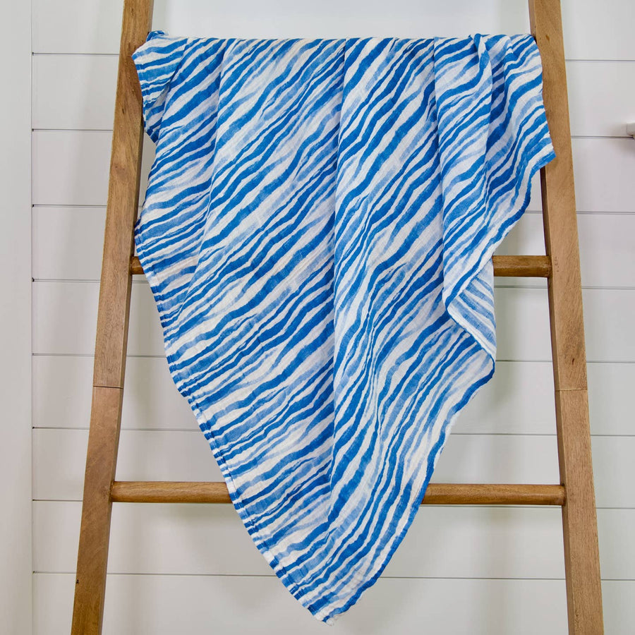 WAVING AT YOU STRIPE MUSLIN SWADDLE BLANKET
