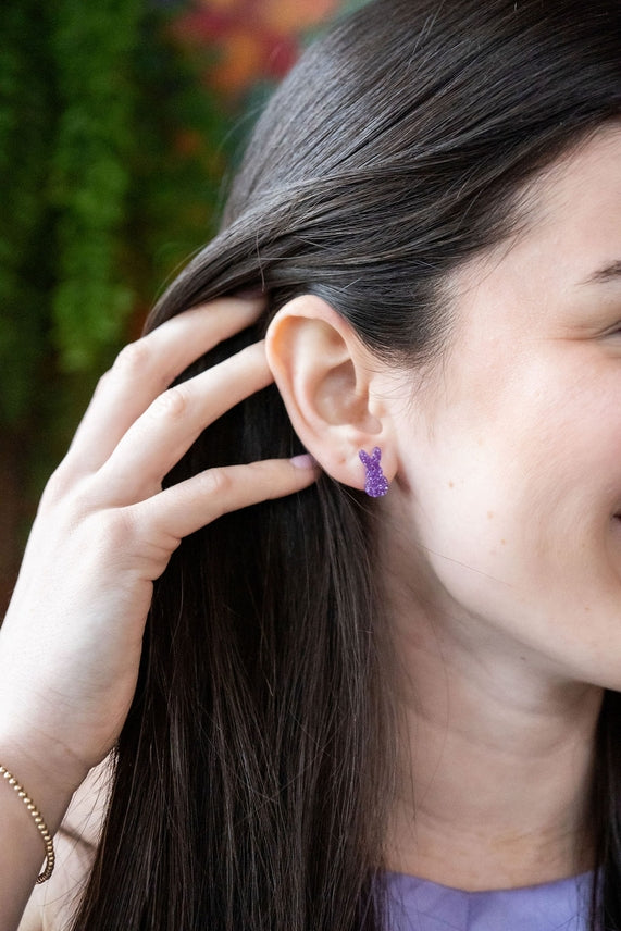 LILAC GLITTER BUNNY POST EARRINGS
