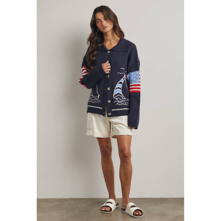 AMERICANA NAVY SAILBOAT SWEATER