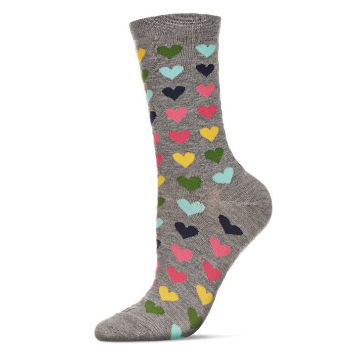 MULTICOLORED HEARTS BAMBOO CREW SOCKS