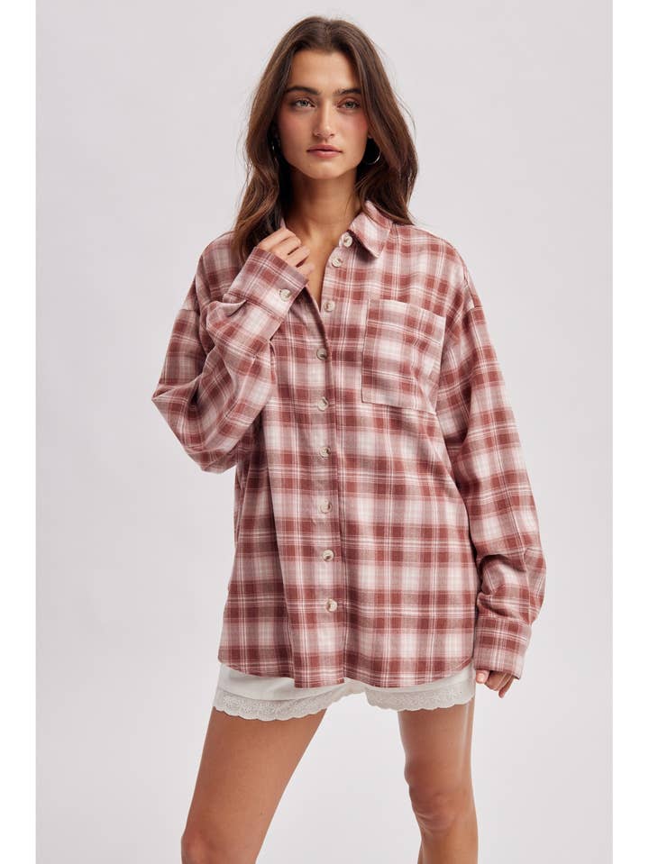 LEE PINK MOCHA PLAID RELAXED FIT SHIRT