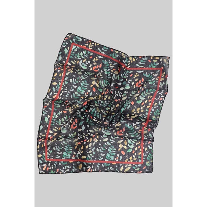 BLACK MULTI LEAVES SMALL SQUARE SCARF
