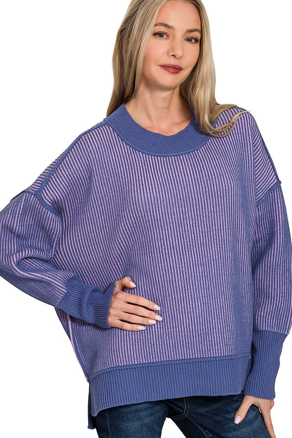 MARLIN LAVENDER TWO TONE RIB SWEATER
