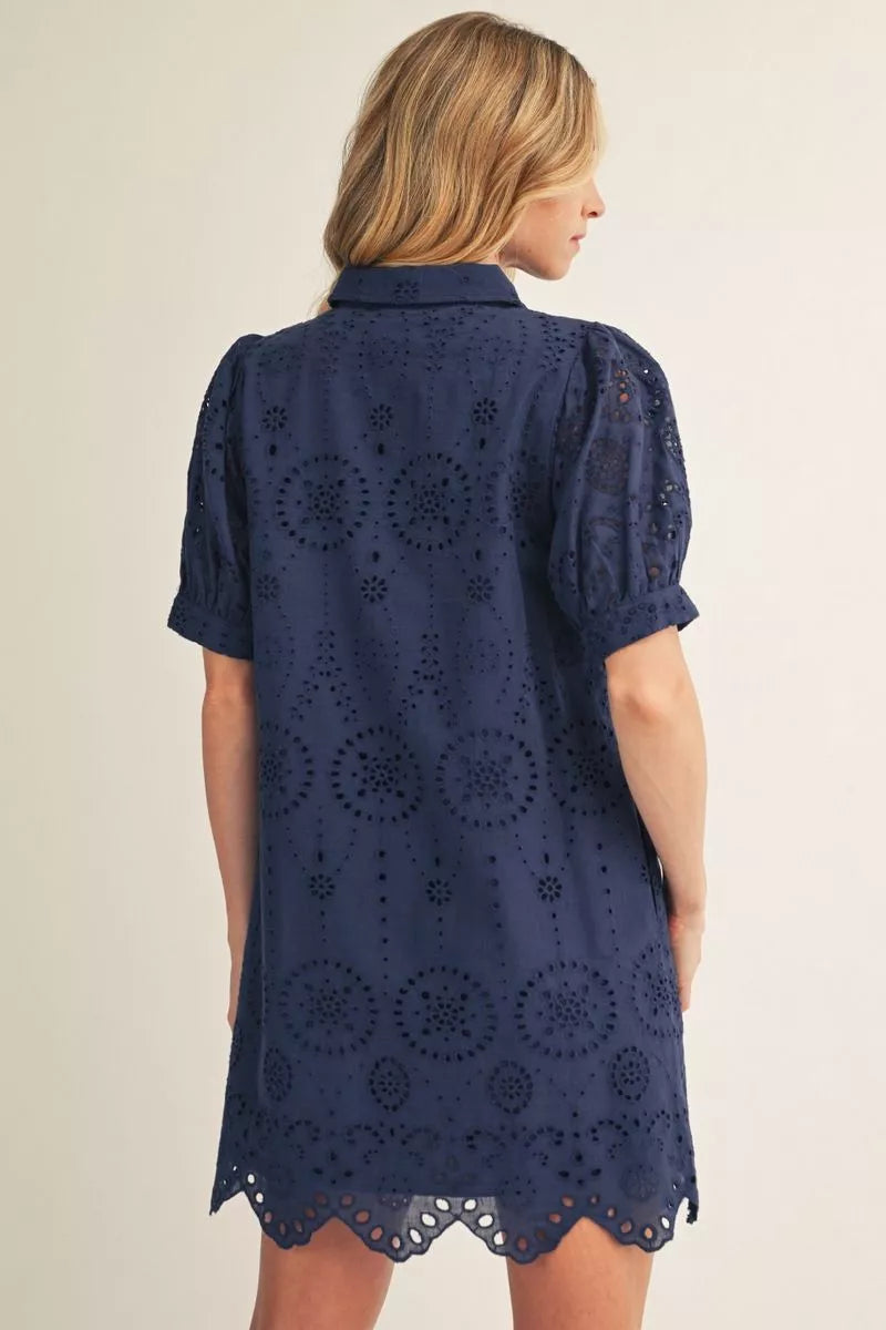 CADET NAVY EYELET SHIRT DRESS
