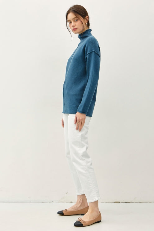 TEAL BLUE FUNNEL NECK SWEATER
