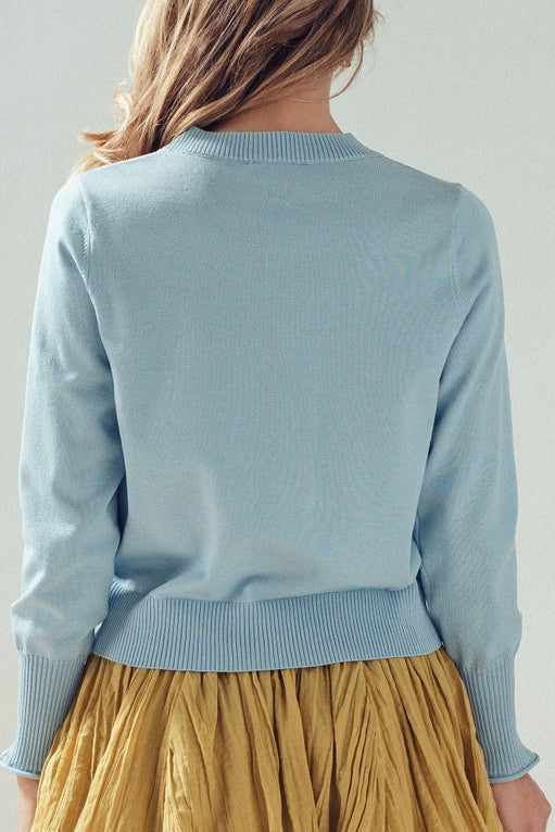 SUZ SKY BLUE CONTRAST FLORAL BUTTON CARDIGAN