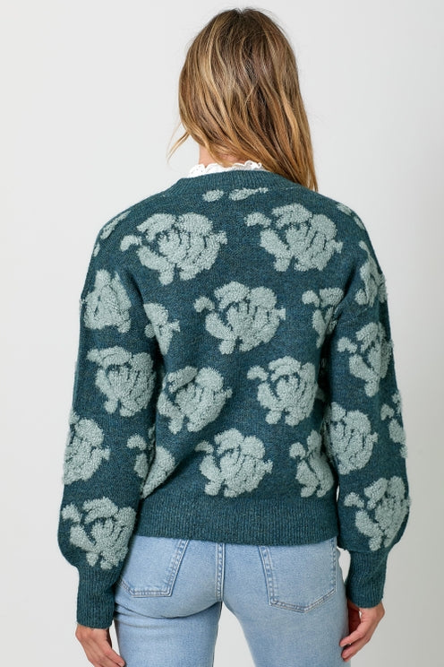 EMERALD FLORAL BUTTON DOWN CARDIGAN