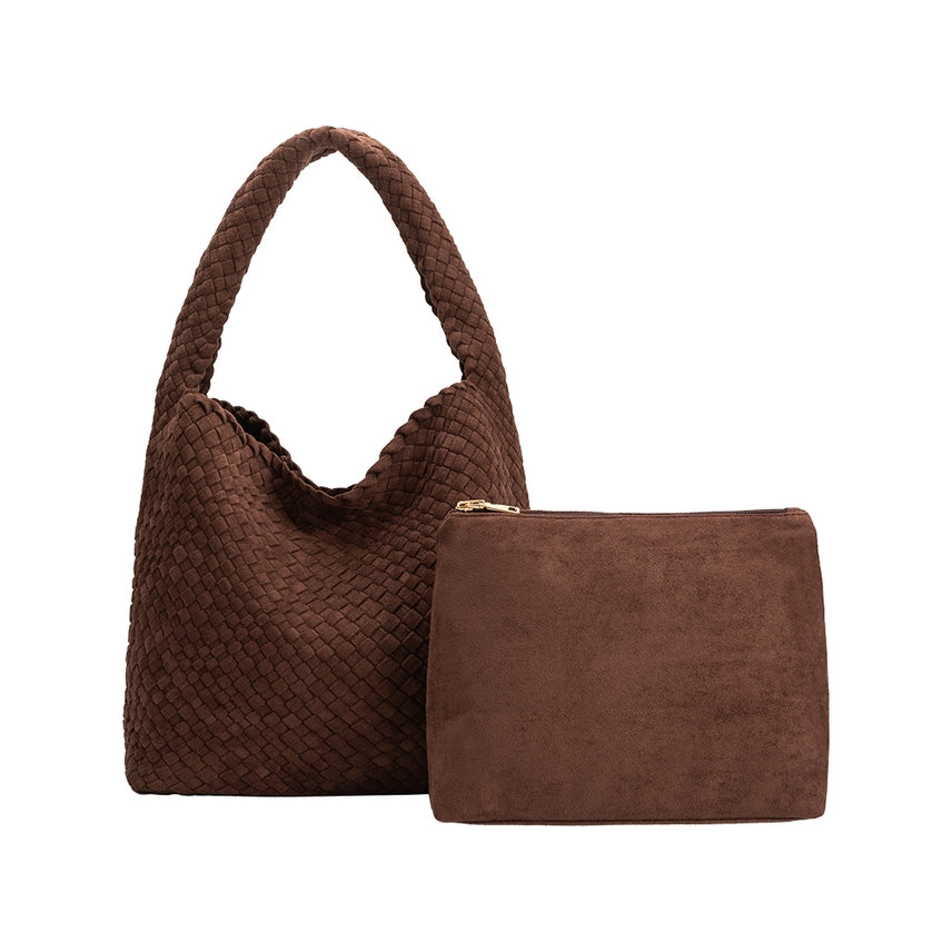 TOBACCO JOHANNA SUEDE VEGAN WOVEN SHOULDER BAG