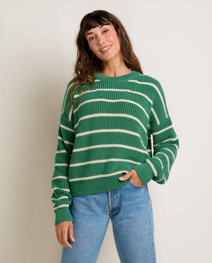 BIANCA PALM STRIPE SHAKER CREW SWEATER
