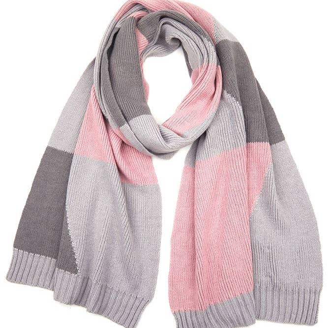 PINK & GRAY COLORBLOCK KNIT SCARF
