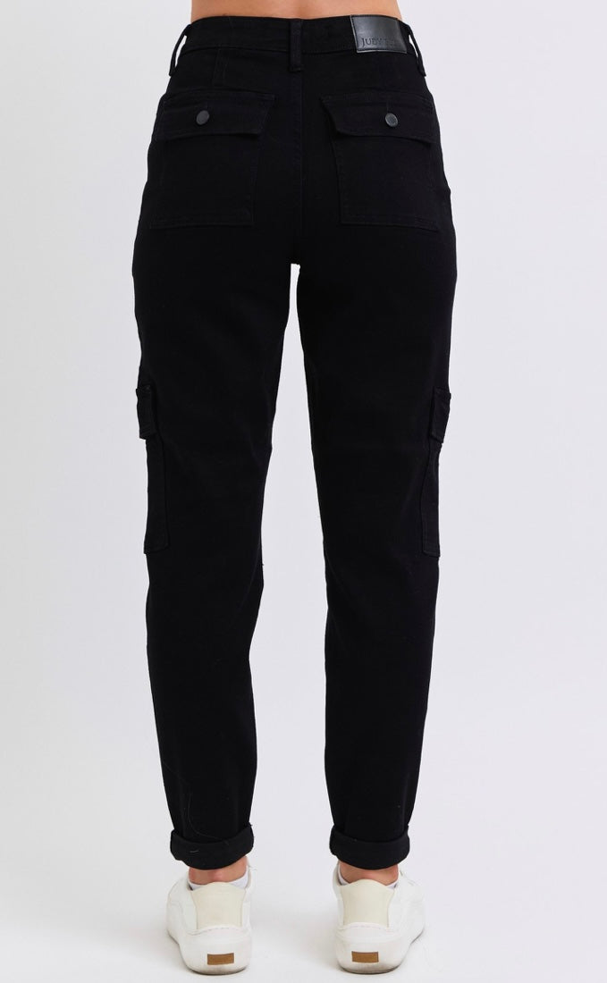 BLACK MEGAN HIGH WAIST CARGO CUFFED JOGGER
