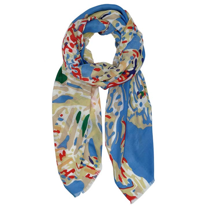 BLUE COLORFUL ABSTRACT FLORAL SCARF