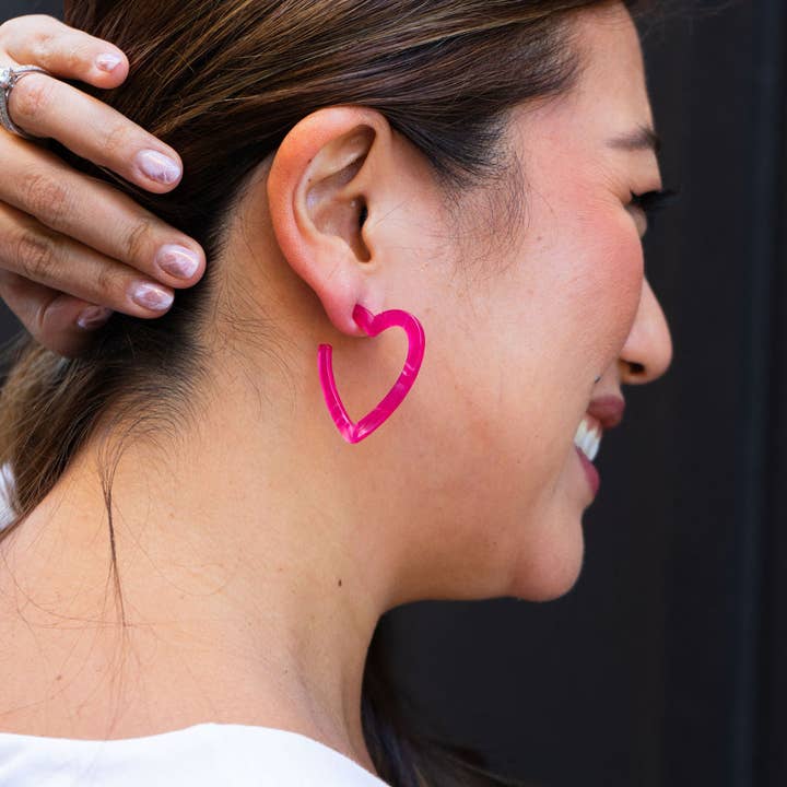 HOT PINK HEART HOOP EARRINGS
