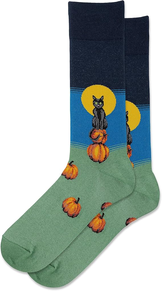 MEN'S BLACK CAT WITH PUMPKINS CREW SOCKS

