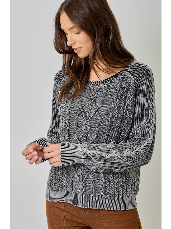 REGAN WASHED BLACK  CABLE SWEATER
